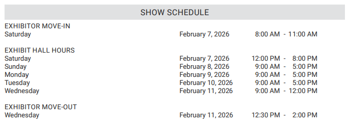 ARO MWM 2026 Exhibitor Show Schedule 
