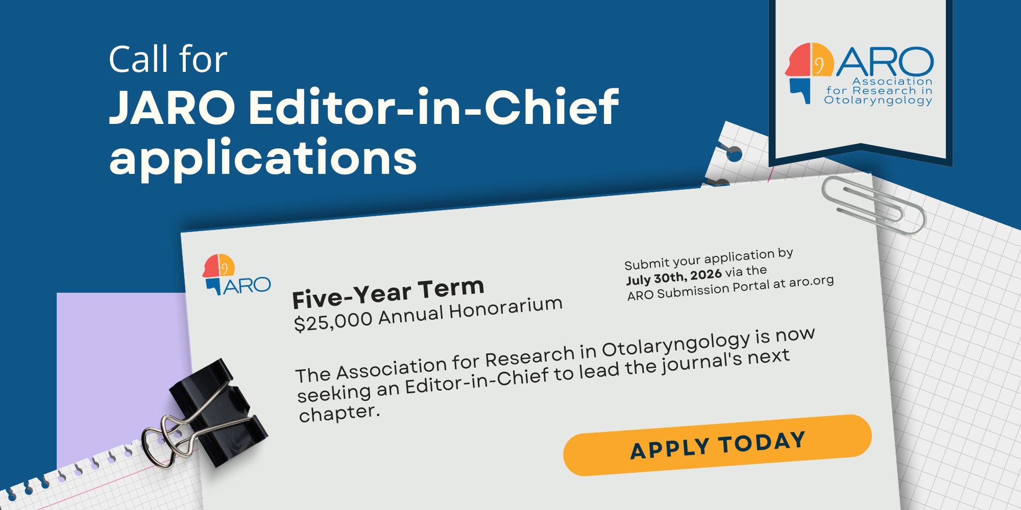 Call for JARO Editor-In-Chief