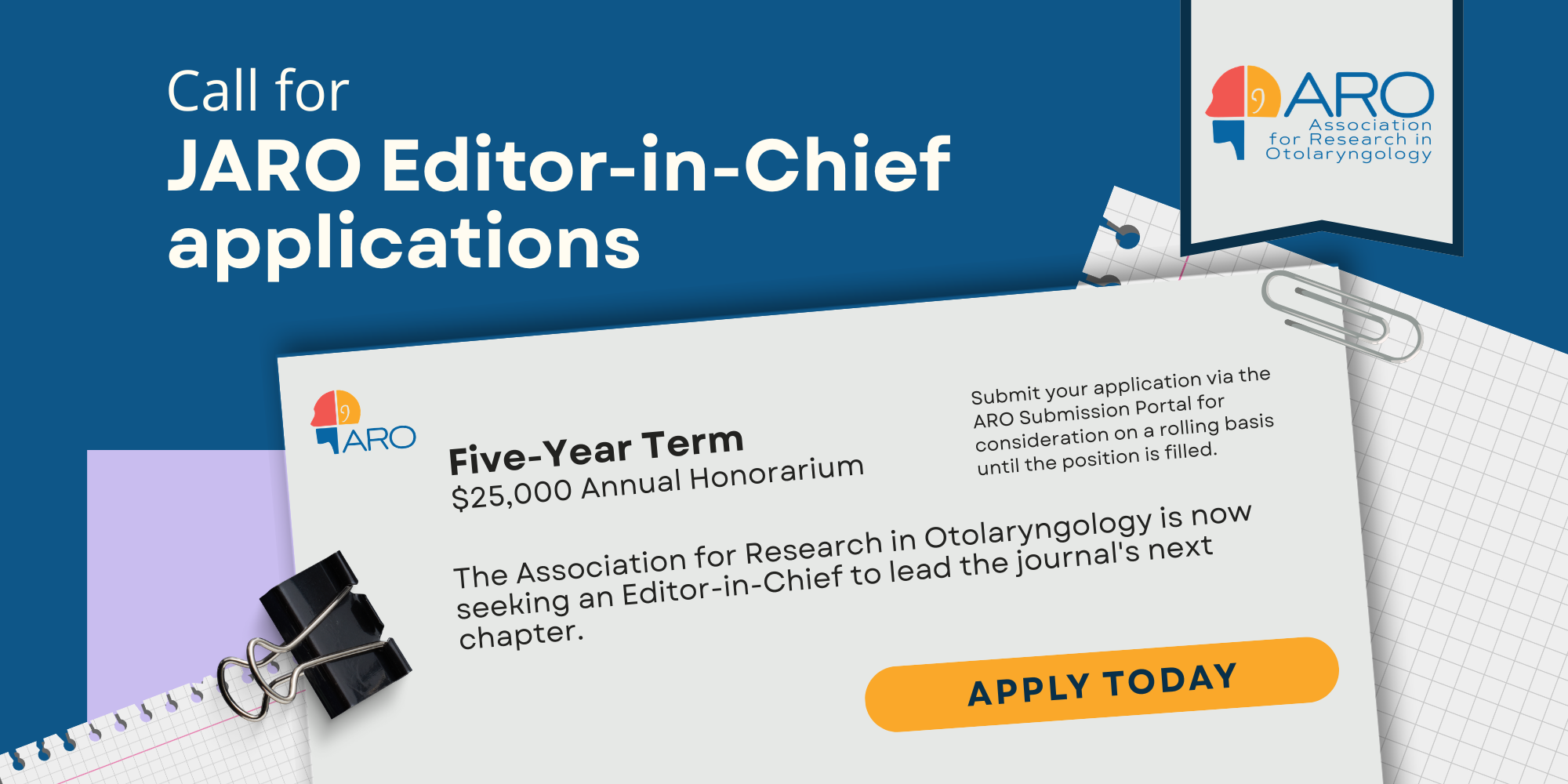 ARO JARO Editor in Chief Search Graphic - Website 2000x1000px (1) Call for JARO Editor-In-Chief